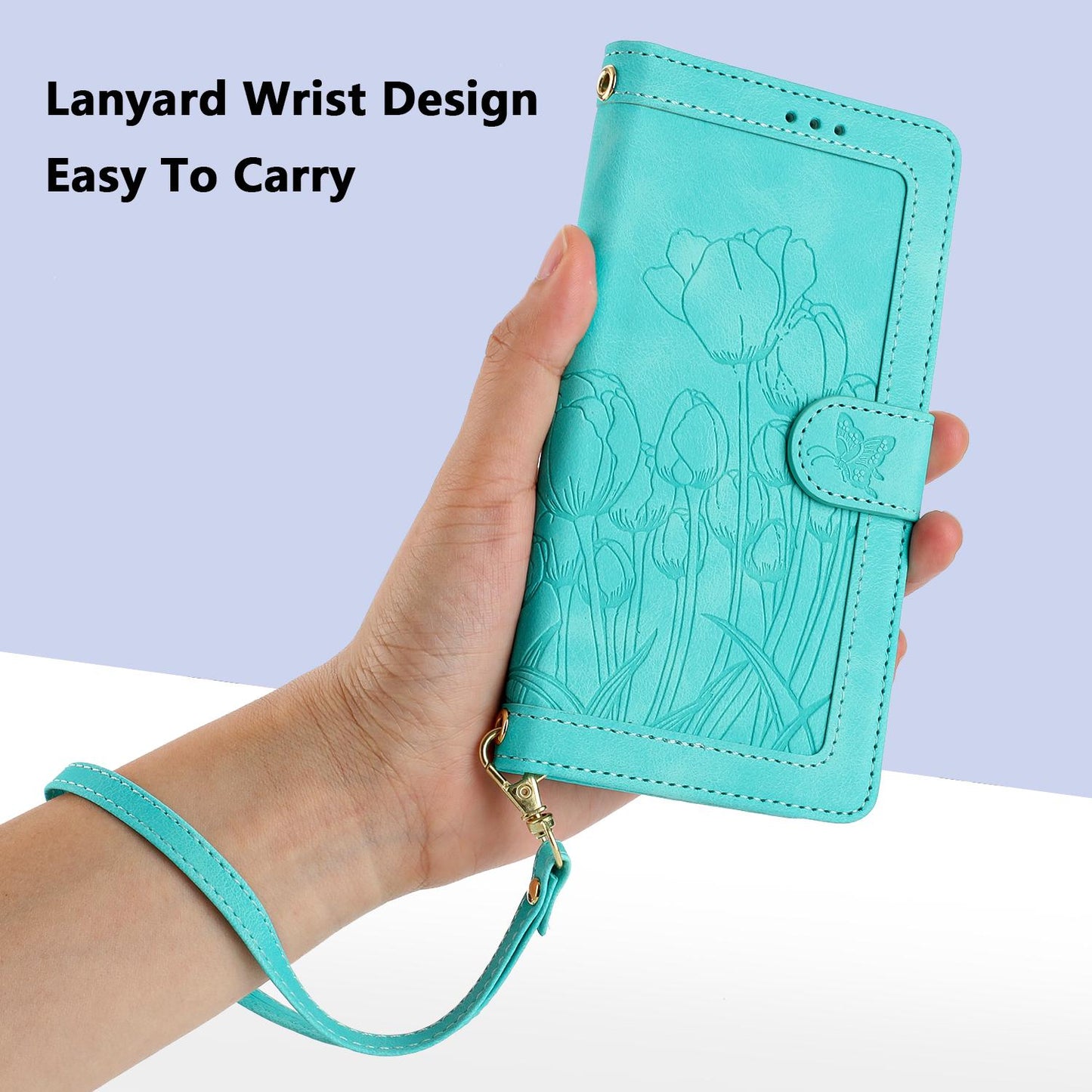 For Redmi 17 5G / 4G Global 170mm Tulips Embossed Leather Phone Case with Lanyard(Green)