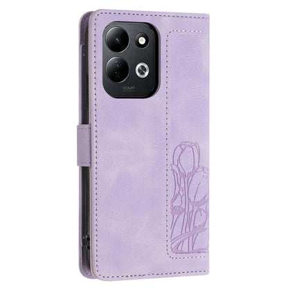 For Redmi 17 5G / 4G Global 170mm Tulips Embossed Leather Phone Case with Lanyard(Purple)