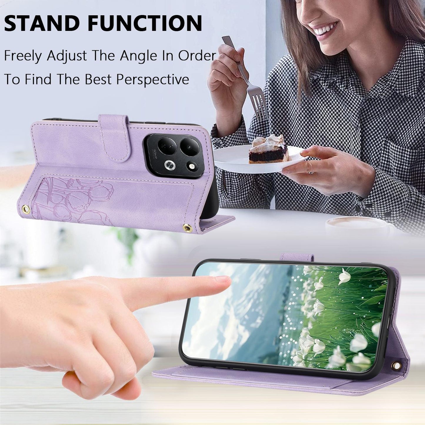 For Redmi 17 5G / 4G Global 170mm Tulips Embossed Leather Phone Case with Lanyard(Purple)