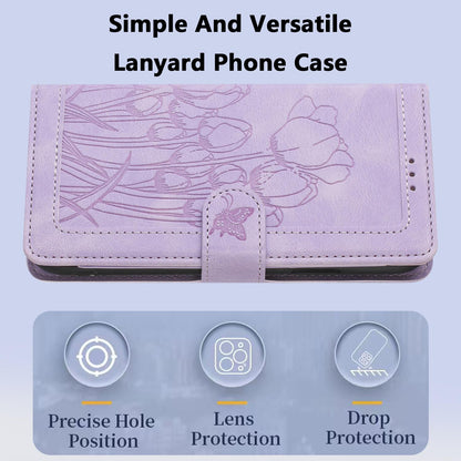 For Redmi 17 5G / 4G Global 170mm Tulips Embossed Leather Phone Case with Lanyard(Purple)