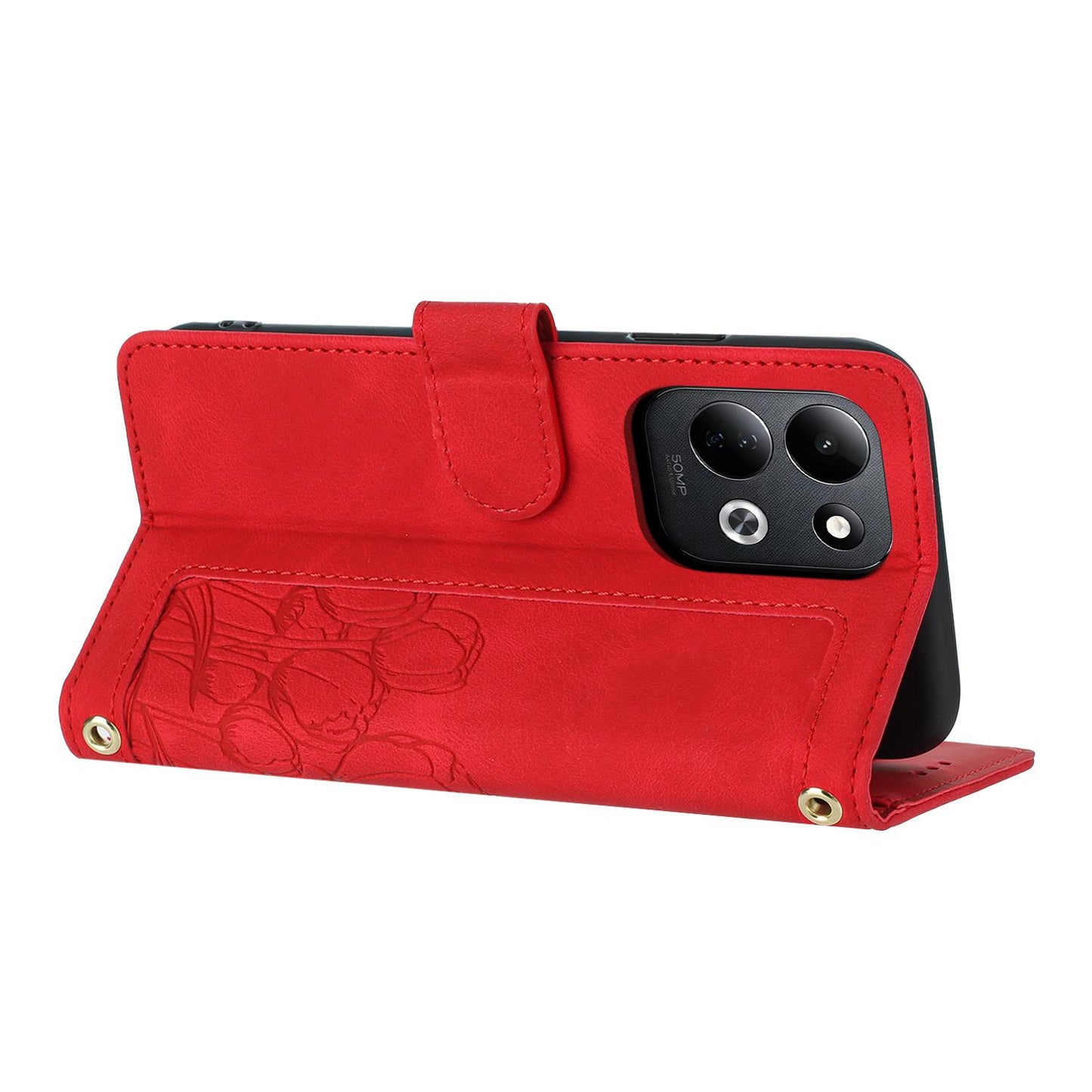 For Redmi 17 5G / 4G Global 170mm Tulips Embossed Leather Phone Case with Lanyard(Red)