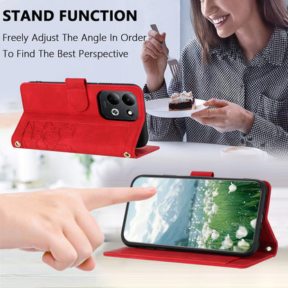 For Redmi 17 5G / 4G Global 170mm Tulips Embossed Leather Phone Case with Lanyard(Red)