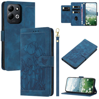For Redmi 17 5G / 4G Global 170mm Tulips Embossed Leather Phone Case with Lanyard(Blue)