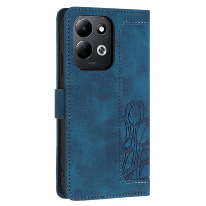 For Redmi 17 5G / 4G Global 170mm Tulips Embossed Leather Phone Case with Lanyard(Blue)