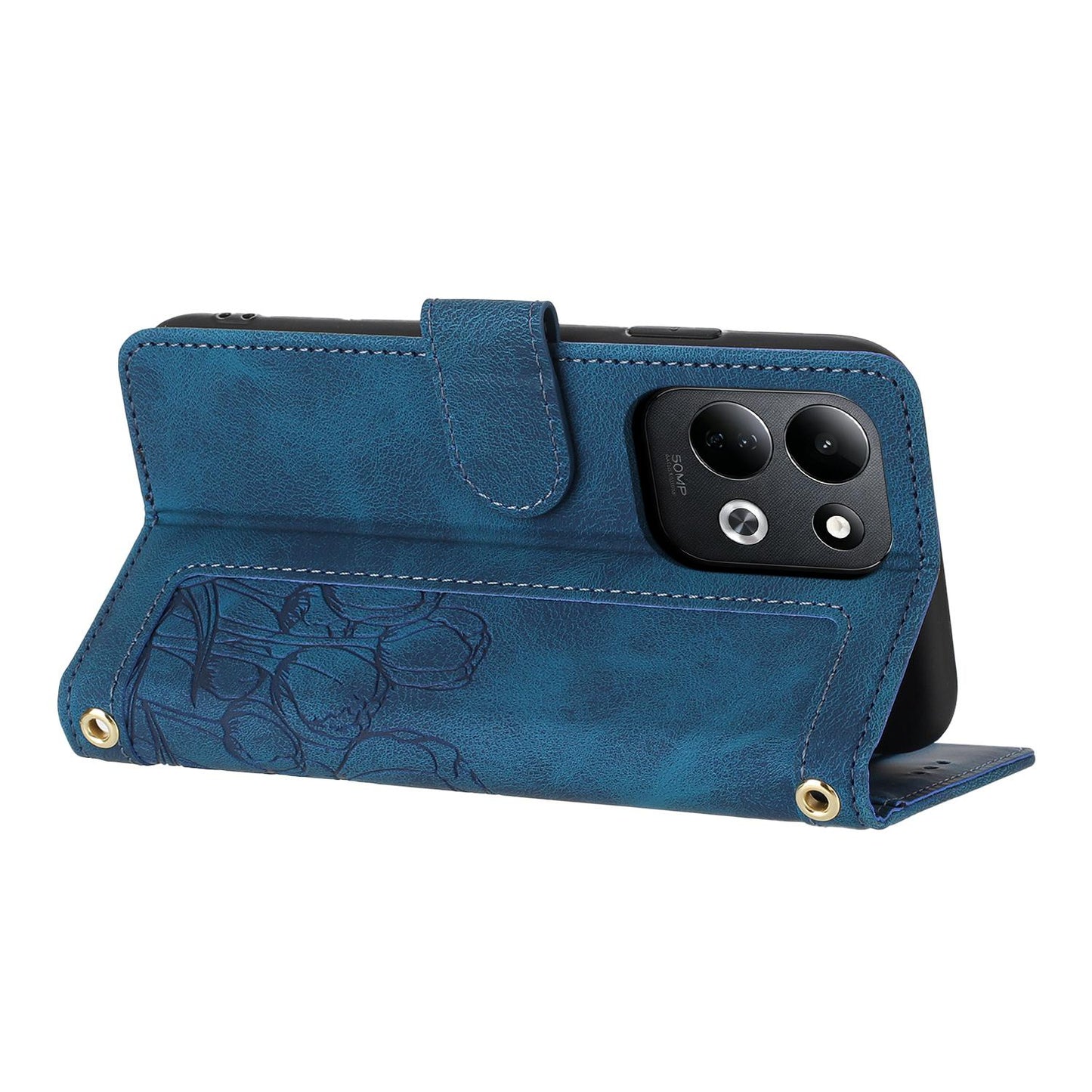 For Redmi 17 5G / 4G Global 170mm Tulips Embossed Leather Phone Case with Lanyard(Blue)