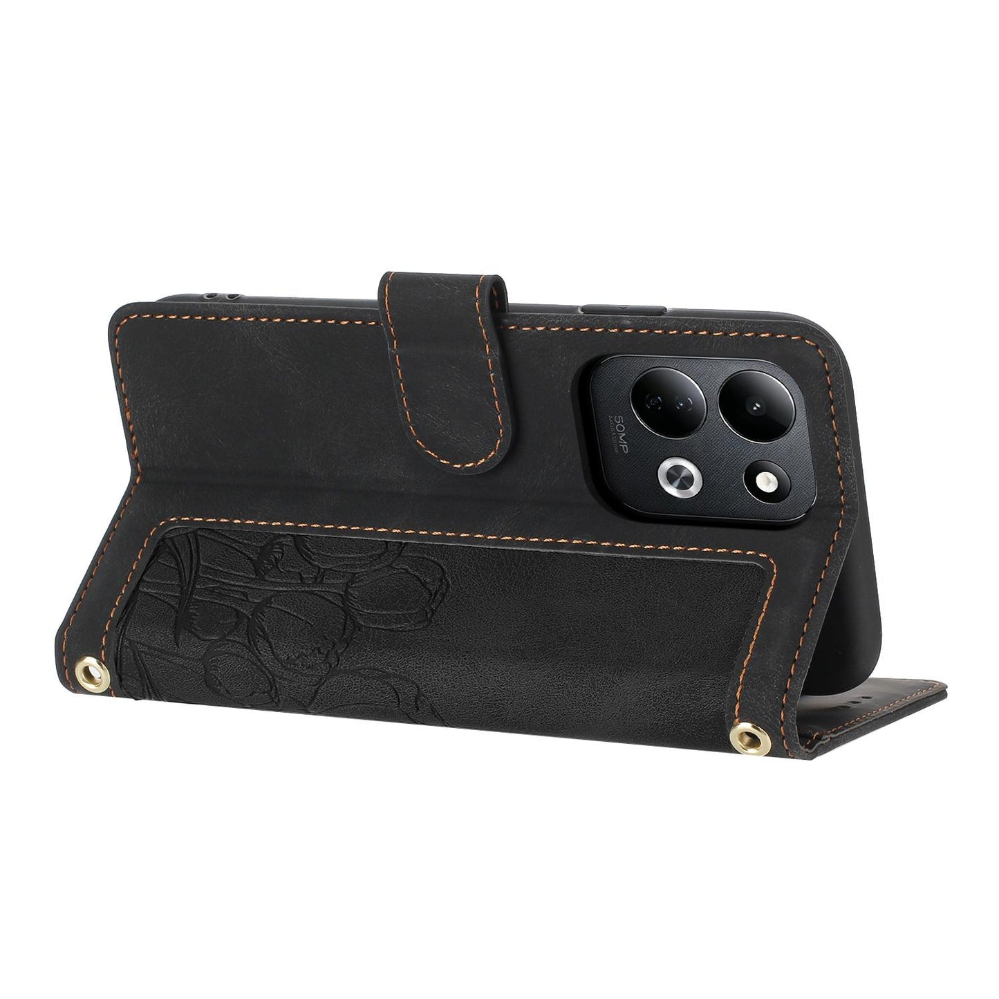 For Redmi 17 5G / 4G Global 170mm Tulips Embossed Leather Phone Case with Lanyard(Black)
