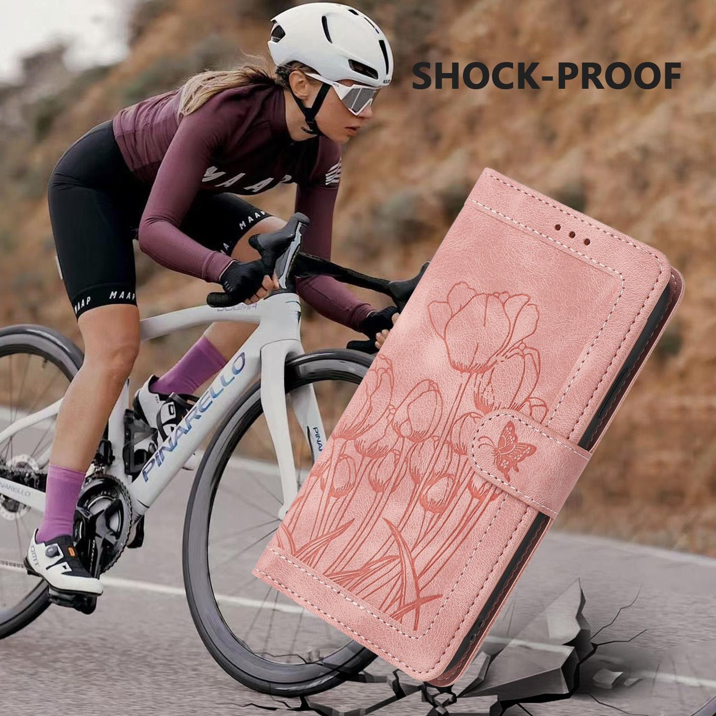 For Redmi Note 17 4G Global 171mm Tulips Embossed Leather Phone Case with Lanyard(Pink)