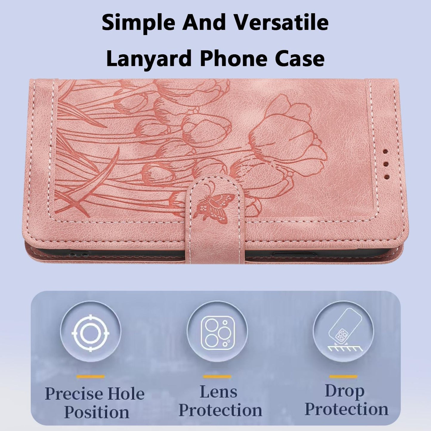 For Redmi Note 17 4G Global 171mm Tulips Embossed Leather Phone Case with Lanyard(Pink)