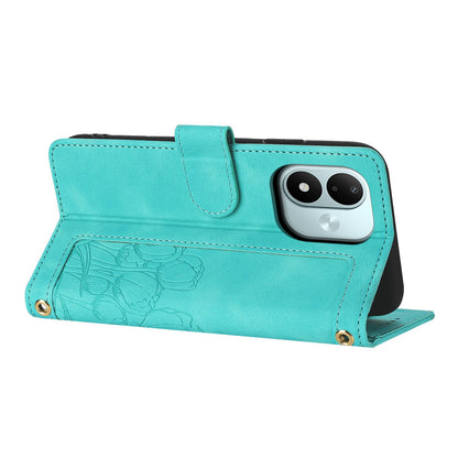 For Redmi Note 17 4G Global 171mm Tulips Embossed Leather Phone Case with Lanyard(Green)