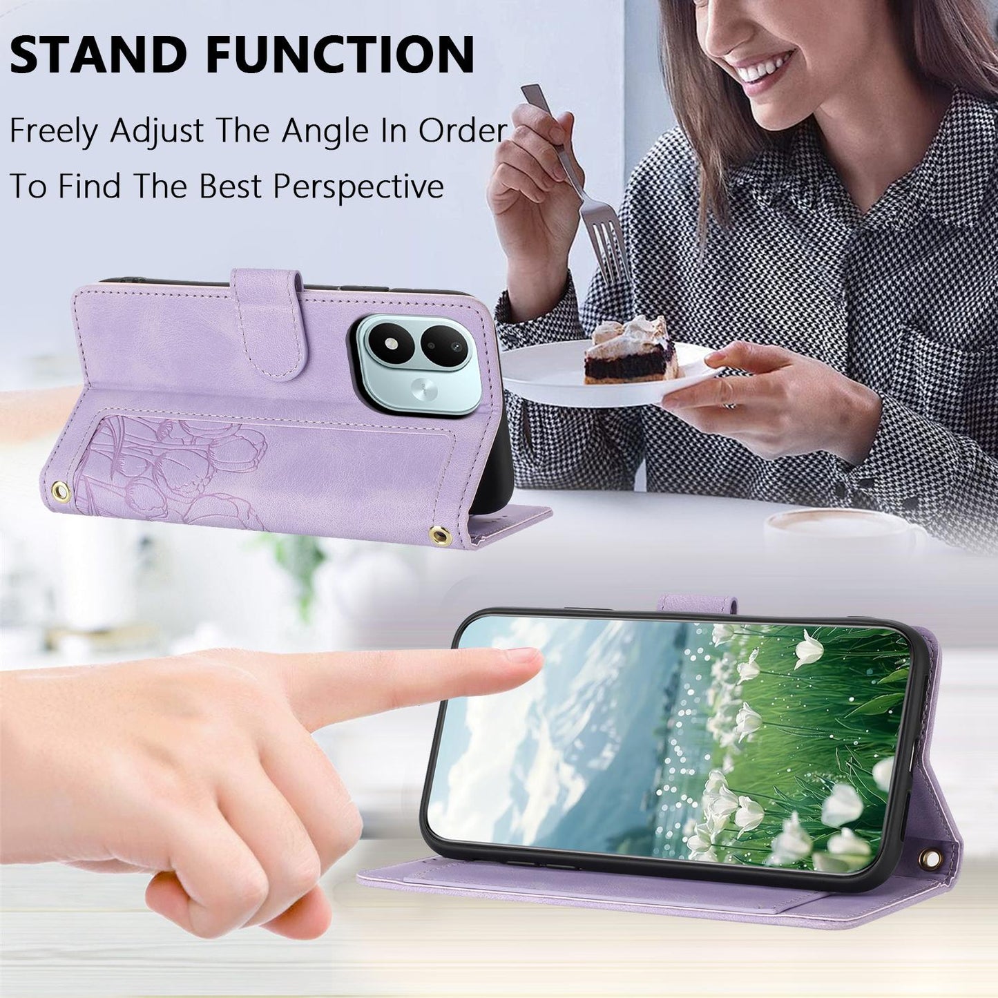 For Redmi Note 17 4G Global 171mm Tulips Embossed Leather Phone Case with Lanyard(Purple)