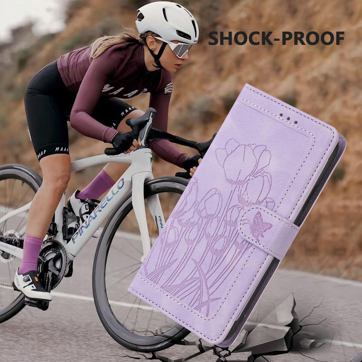For Redmi Note 17 4G Global 171mm Tulips Embossed Leather Phone Case with Lanyard(Purple)