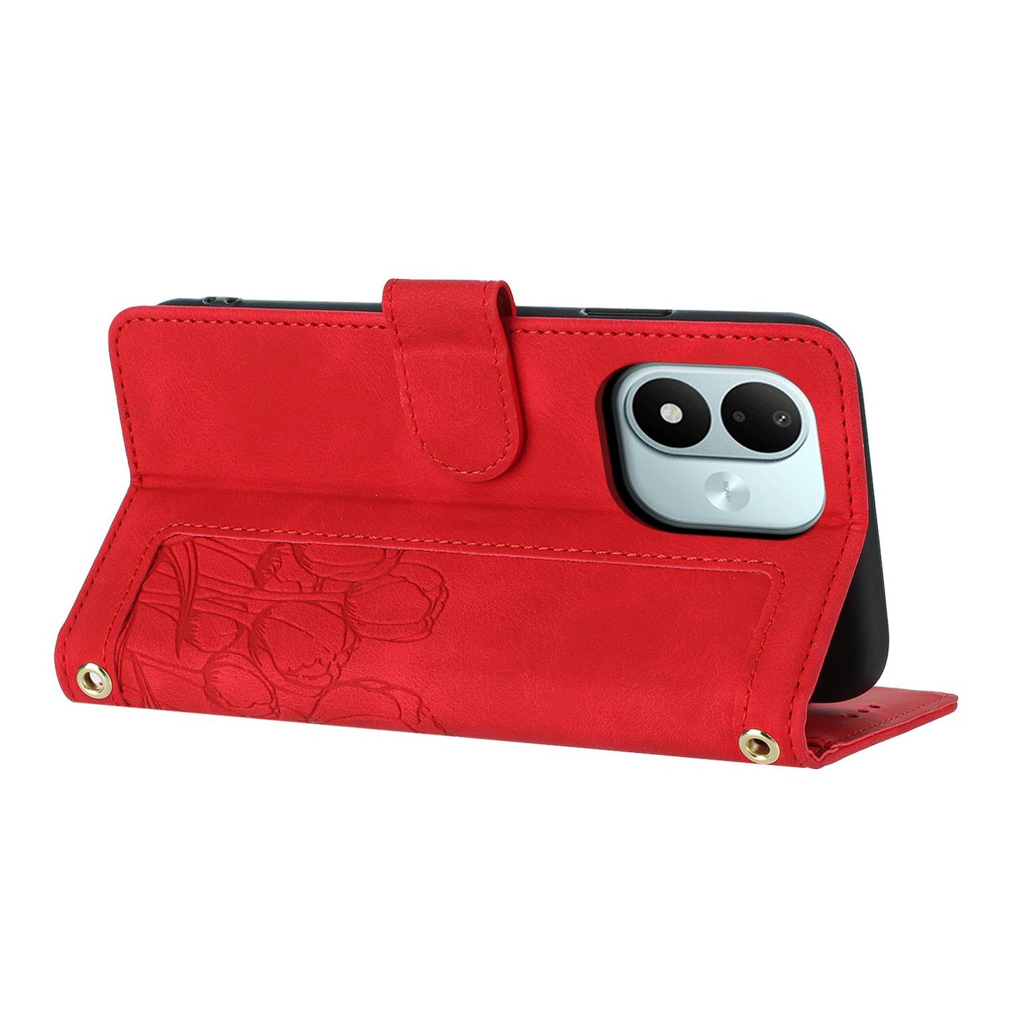 For Redmi Note 17 4G Global 171mm Tulips Embossed Leather Phone Case with Lanyard(Red)