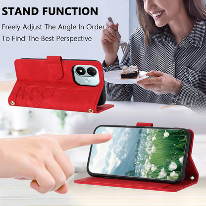 For Redmi Note 17 4G Global 171mm Tulips Embossed Leather Phone Case with Lanyard(Red)