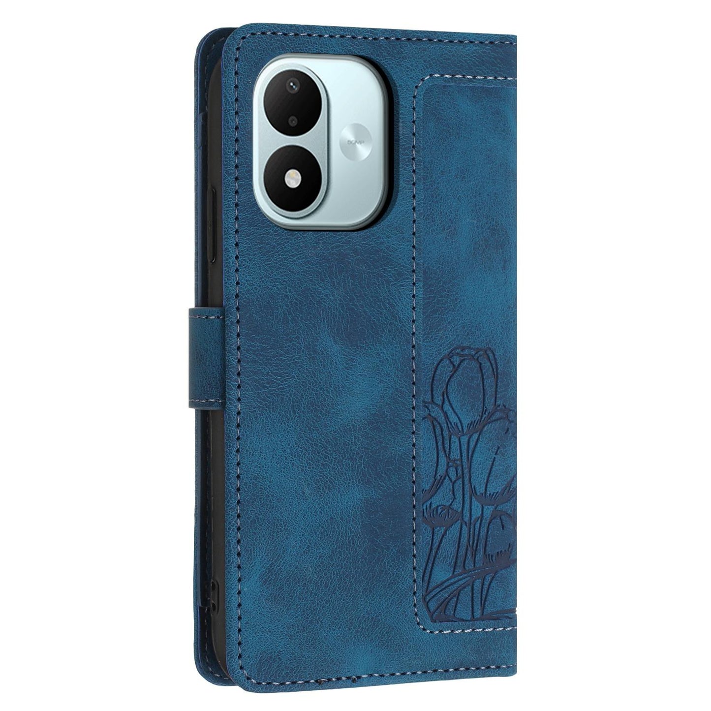For Redmi Note 17 4G Global 171mm Tulips Embossed Leather Phone Case with Lanyard(Blue)