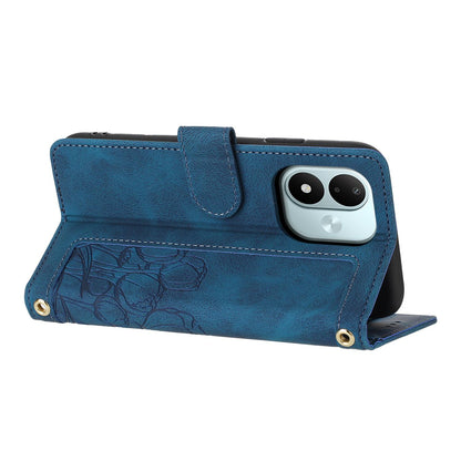 For Redmi Note 17 4G Global 171mm Tulips Embossed Leather Phone Case with Lanyard(Blue)