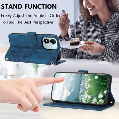 For Redmi Note 17 4G Global 171mm Tulips Embossed Leather Phone Case with Lanyard(Blue)