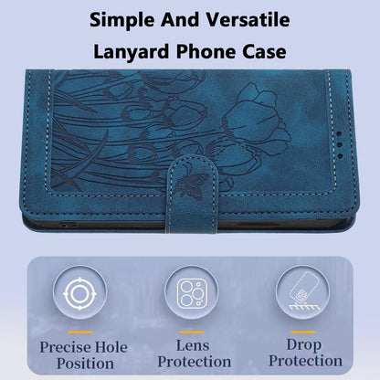 For Redmi Note 17 4G Global 171mm Tulips Embossed Leather Phone Case with Lanyard(Blue)