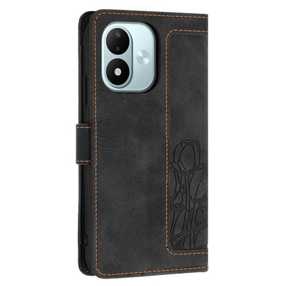For Redmi Note 17 4G Global 171mm Tulips Embossed Leather Phone Case with Lanyard(Black)