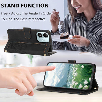 For Redmi Note 17 4G Global 171mm Tulips Embossed Leather Phone Case with Lanyard(Black)