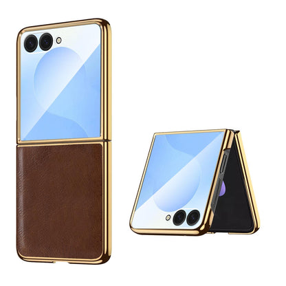 For Galaxy Z Flip8 5G VIETAO Crazy Horse Texture PU Phone Case(Coffee)