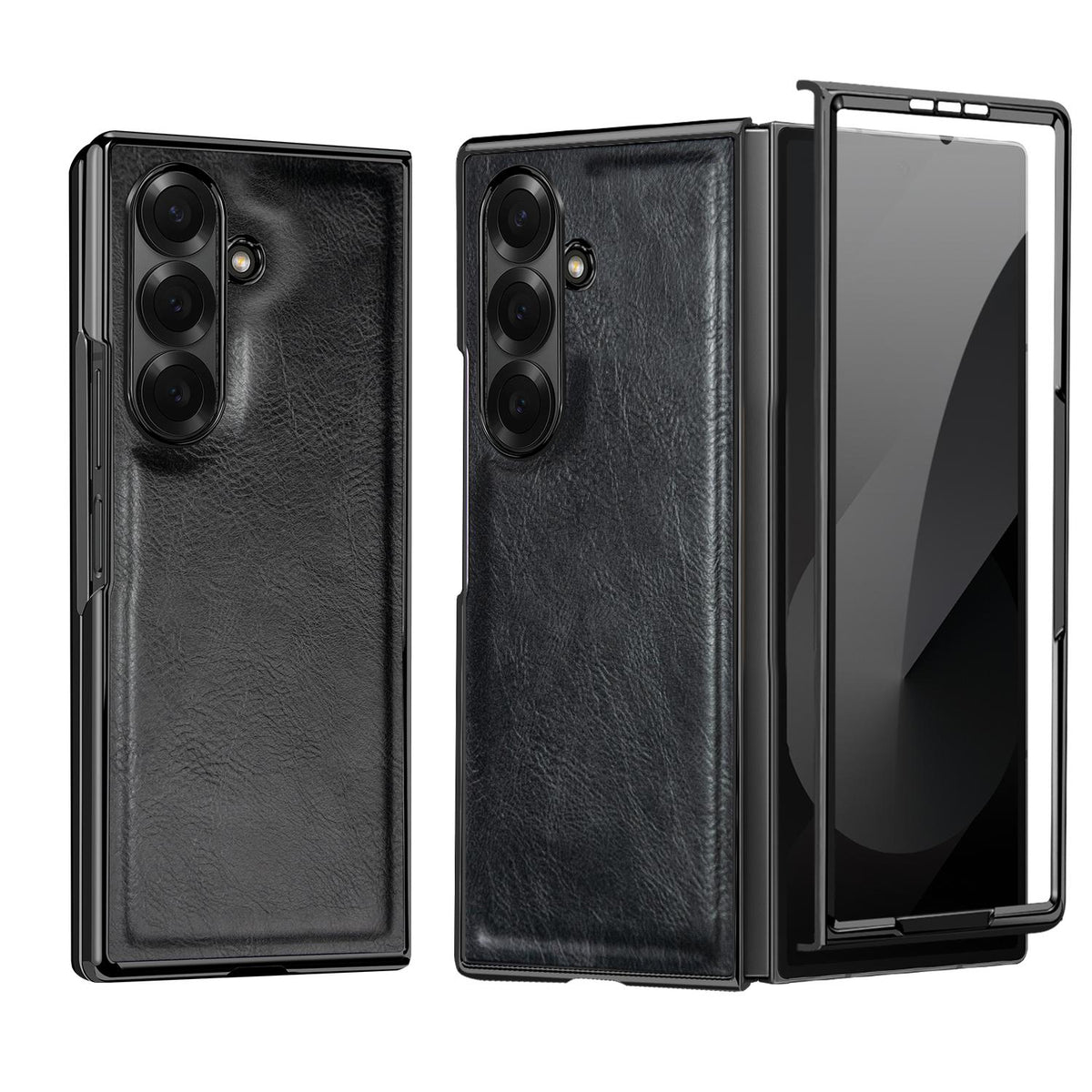 For Galaxy Fold8 Ultra 5G VIETAO Crazy Horse Texture PU Phone Case - Black - EDA007501206A