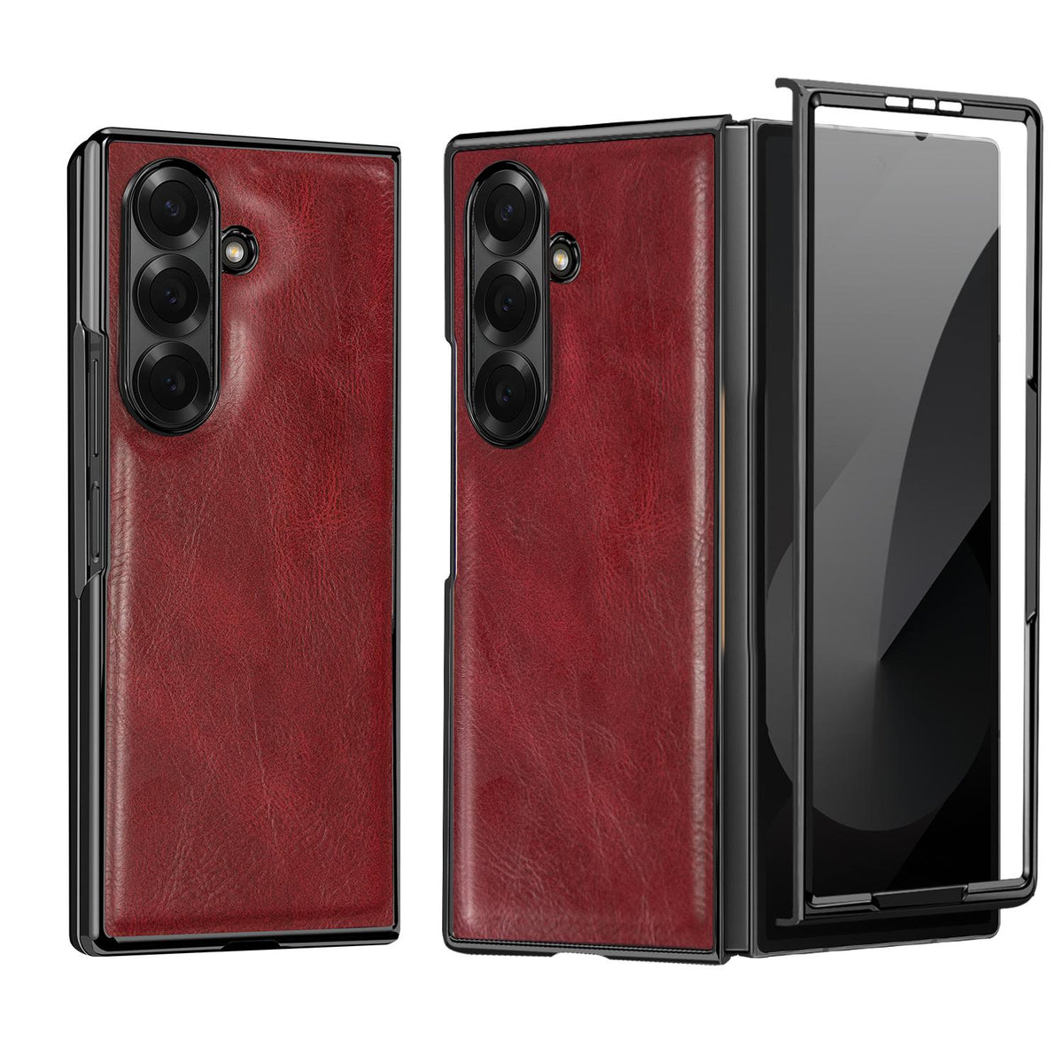 For Galaxy Fold8 Ultra 5G VIETAO Crazy Horse Texture PU Phone Case - Red - EDA007501206B