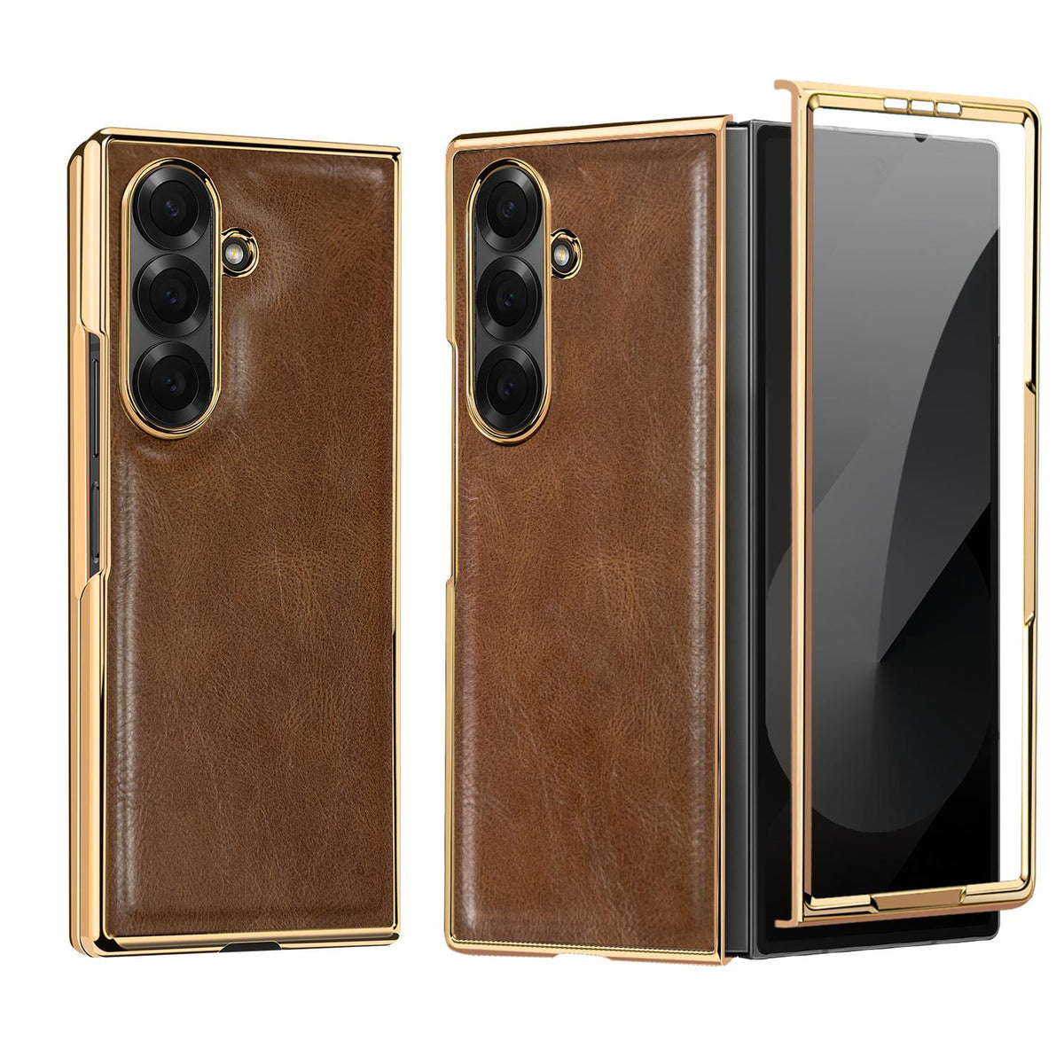 For Galaxy Fold8 Ultra 5G VIETAO Crazy Horse Texture PU Phone Case - Coffee - EDA007501206D