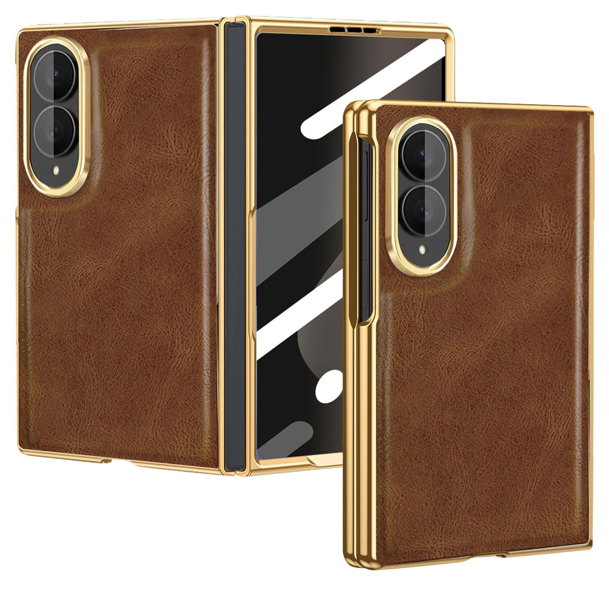 For Galaxy Fold8 5G VIETAO Crazy Horse Texture PU Phone Case - Coffee - EDA007501207D