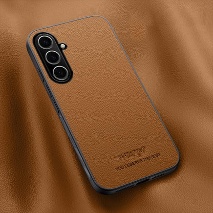 For Galaxy A57 5G HUIYI Leather Magnetic Phone Case - Brown - EDA007527510E
