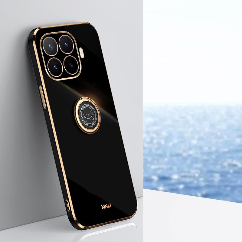 For Xiaomi 17T Pro 5G XINLI Straight Edge 6D Electroplate TPU Phone Case with Ring Holder - Black - EDA007549815G