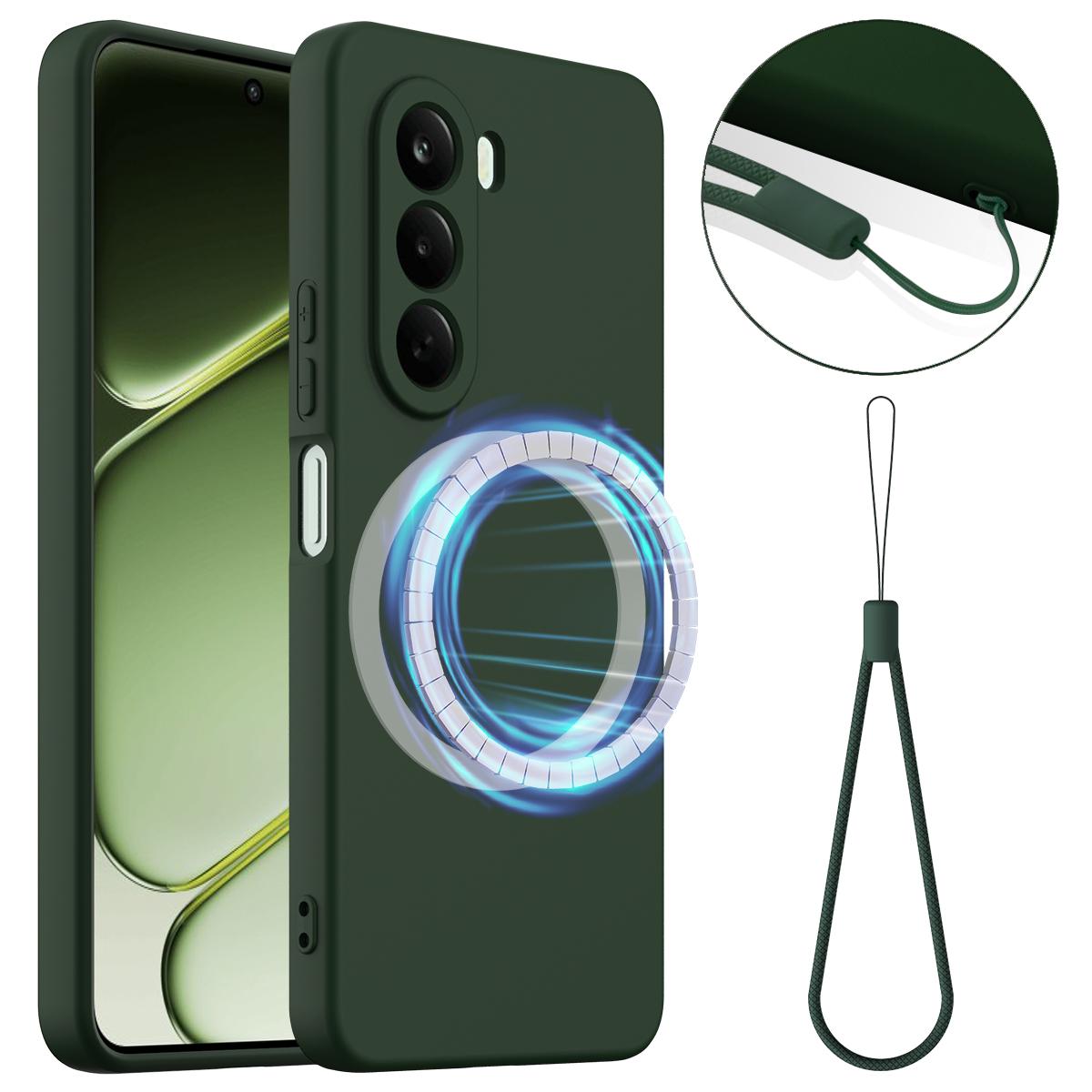 For OnePlus Nord CE 6 Lite / Realme P4x 5G Shockproof Silicone Magsafe Phone Case - Dark Green - EDA007597909D