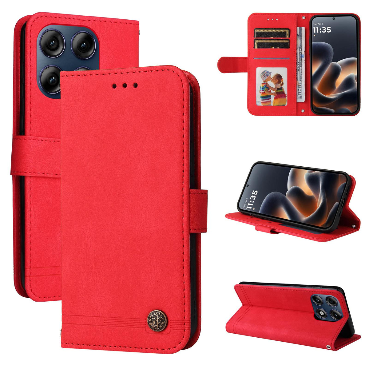 For Motorola Edge 70 Pro 5G Skin Feel Life Tree Metal Button Leather Phone Case - Red - EDA007598118A