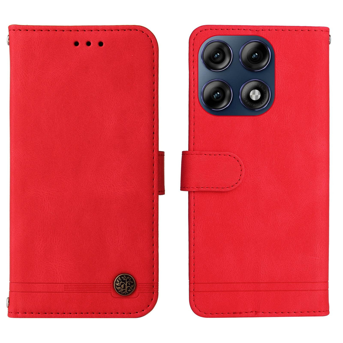 For Motorola Edge 70 Pro 5G Skin Feel Life Tree Metal Button Leather Phone Case - Red - EDA007598118A