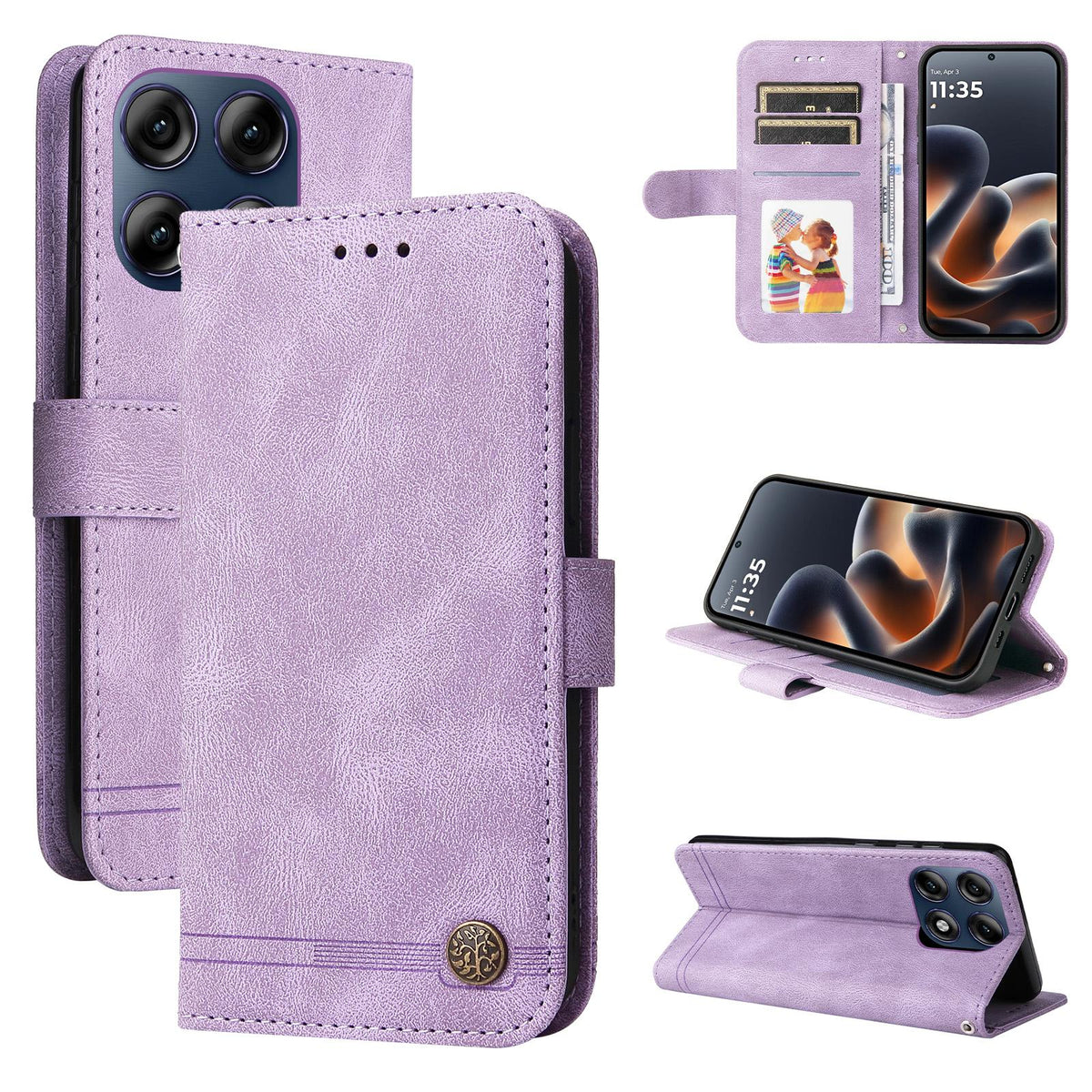 For Motorola Edge 70 Pro 5G Skin Feel Life Tree Metal Button Leather Phone Case - Purple - EDA007598118B