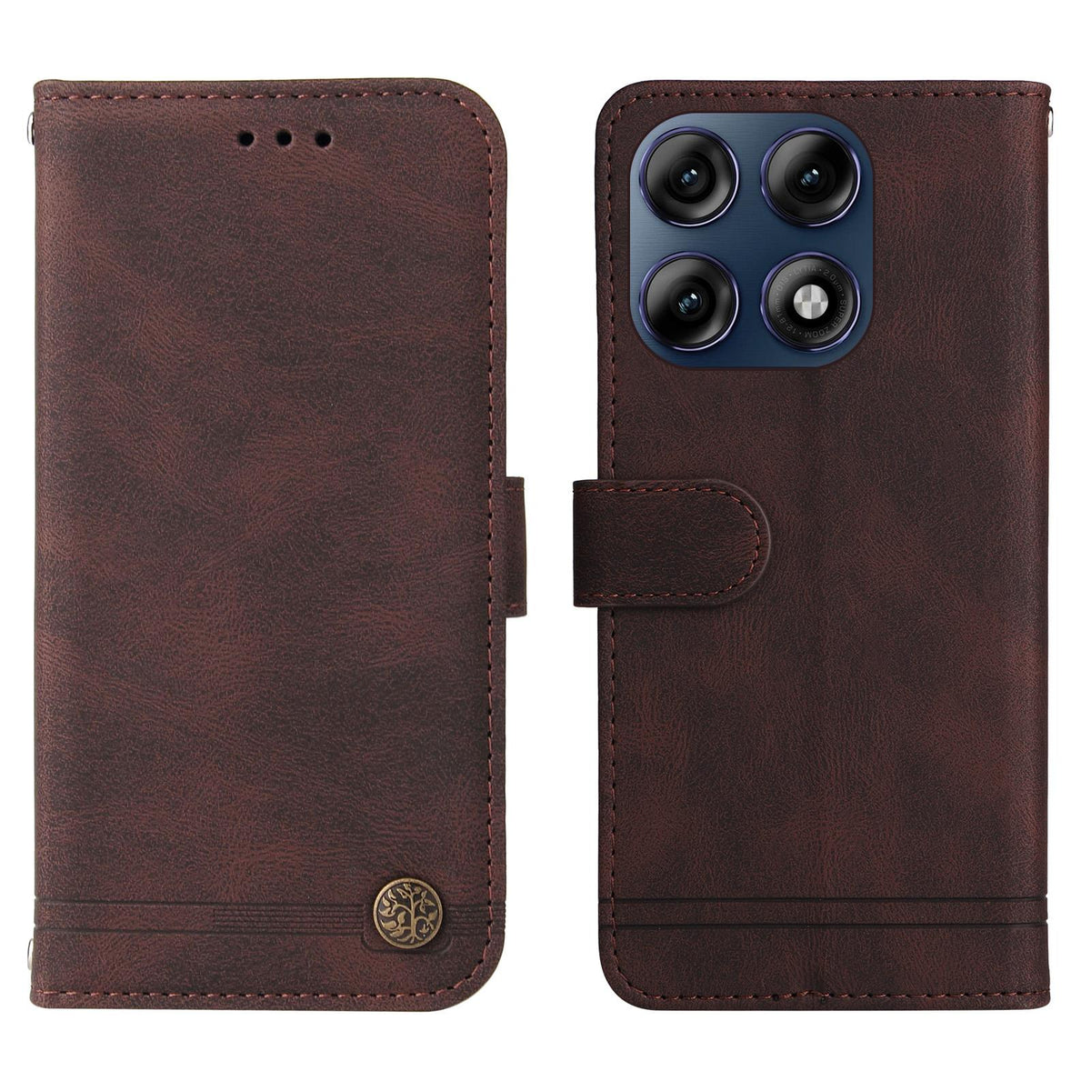 For Motorola Edge 70 Pro 5G Skin Feel Life Tree Metal Button Leather Phone Case - Brown - EDA007598118C