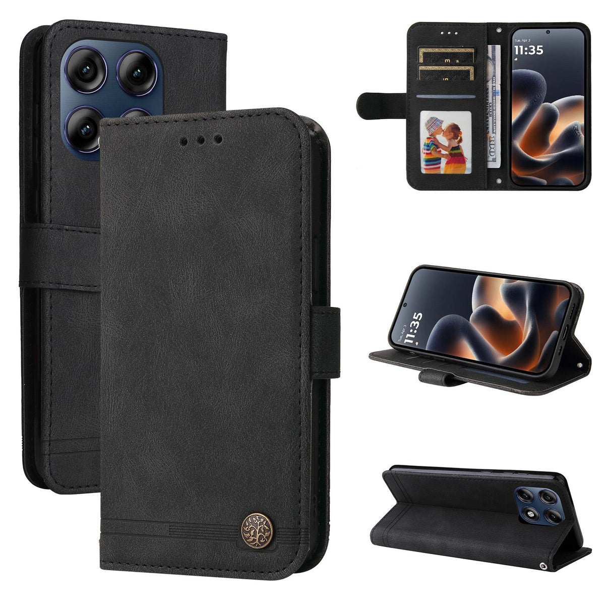For Motorola Edge 70 Pro 5G Skin Feel Life Tree Metal Button Leather Phone Case - Black - EDA007598118D