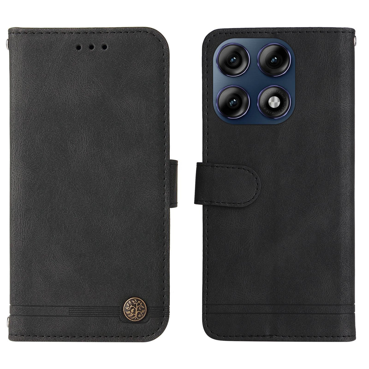 For Motorola Edge 70 Pro 5G Skin Feel Life Tree Metal Button Leather Phone Case - Black - EDA007598118D