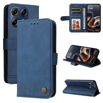 For Motorola Edge 70 Pro 5G Skin Feel Life Tree Metal Button Leather Phone Case - Blue - EDA007598118E