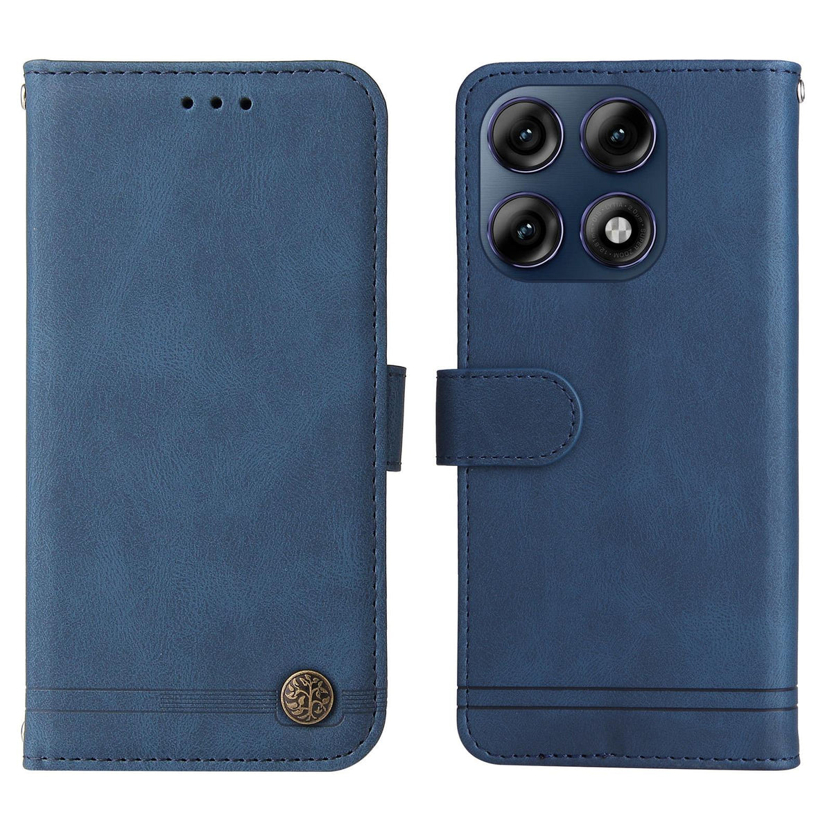 For Motorola Edge 70 Pro 5G Skin Feel Life Tree Metal Button Leather Phone Case - Blue - EDA007598118E