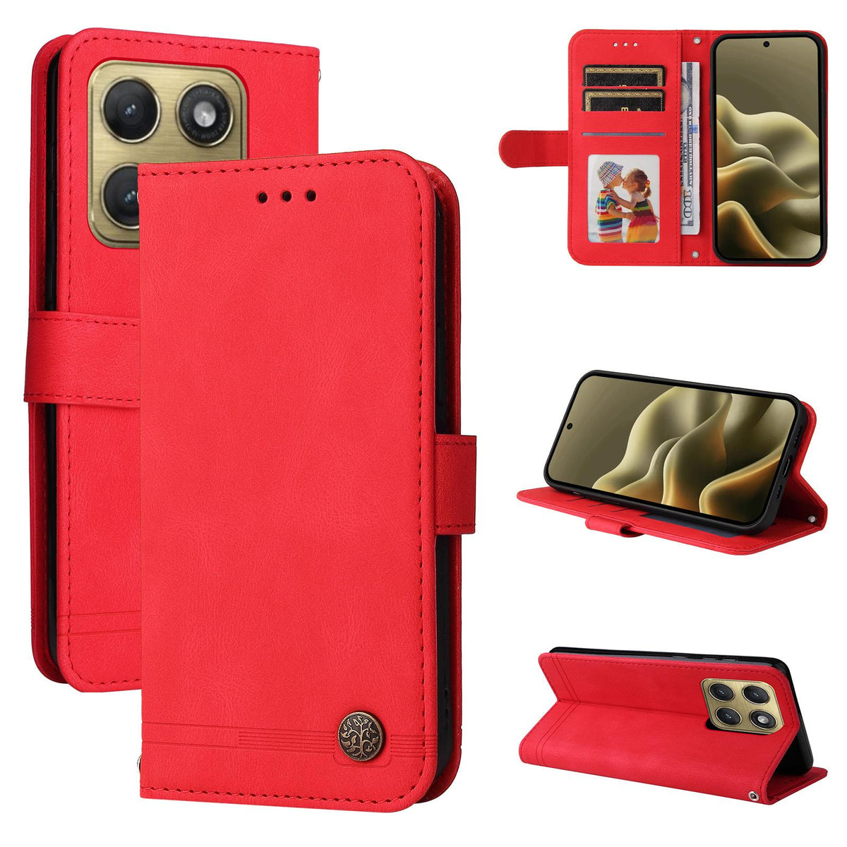 For Motorola Edge 5G 2026 Skin Feel Life Tree Metal Button Leather Phone Case - Red - EDA007598119A
