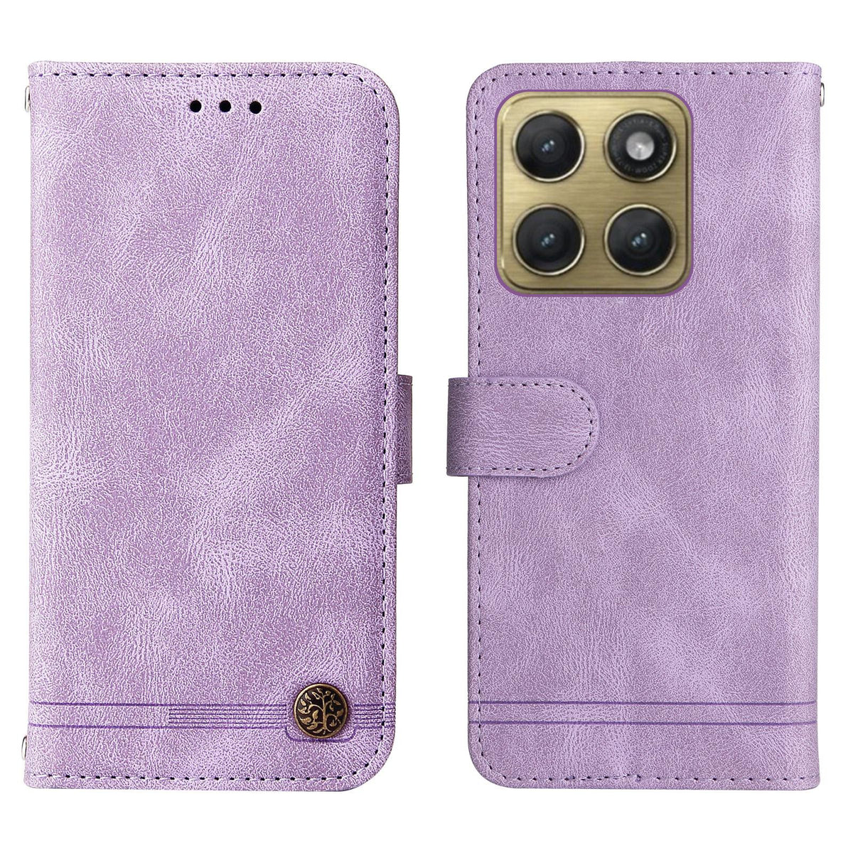 For Motorola Edge 5G 2026 Skin Feel Life Tree Metal Button Leather Phone Case - Purple - EDA007598119B