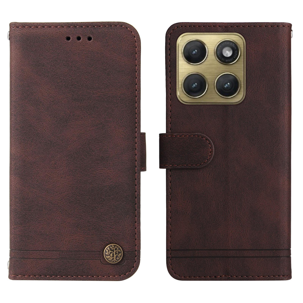 For Motorola Edge 5G 2026 Skin Feel Life Tree Metal Button Leather Phone Case - Brown - EDA007598119C