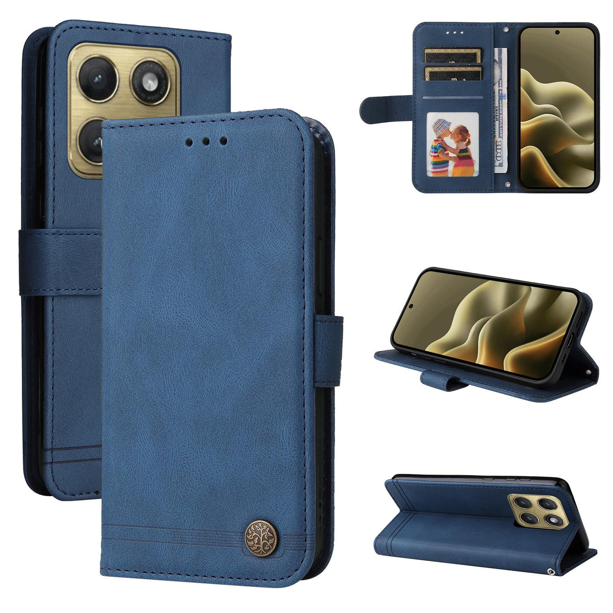 For Motorola Edge 5G 2026 Skin Feel Life Tree Metal Button Leather Phone Case - Blue - EDA007598119E