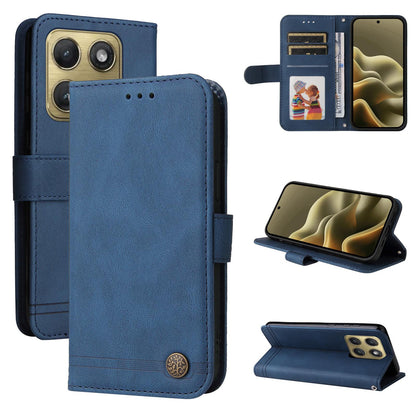 For Motorola Edge 5G 2026 Skin Feel Life Tree Metal Button Leather Phone Case - Blue - EDA007598119E