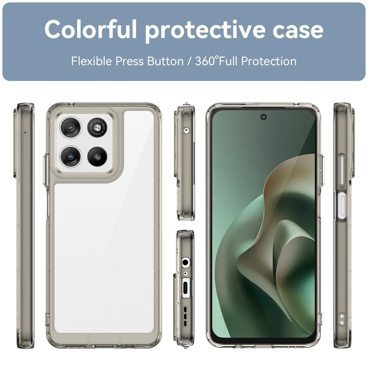 For Motorola Moto G37 Power 5G Colorful Series Acrylic Hybrid TPU Phone Case - Transparent Grey - EDA007598227C