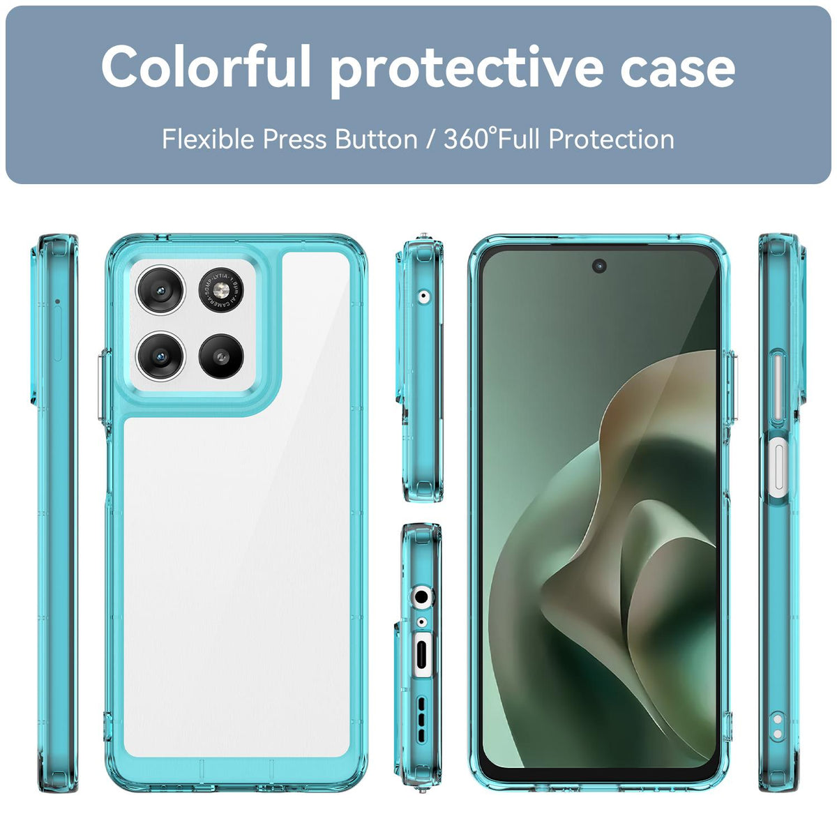 For Motorola Moto G37 Power 5G Colorful Series Acrylic Hybrid TPU Phone Case - Transparent Blue - EDA007598227D