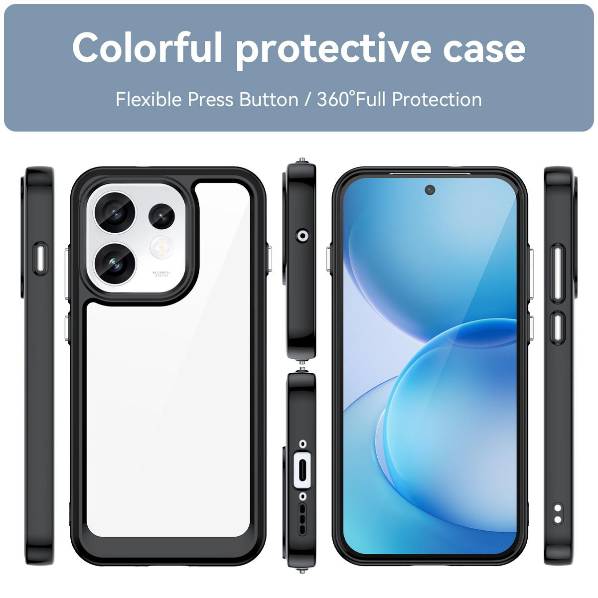 For OPPO Reno16 5G Global Colorful Series Acrylic Hybrid TPU Phone Case - Black - EDA007598334A