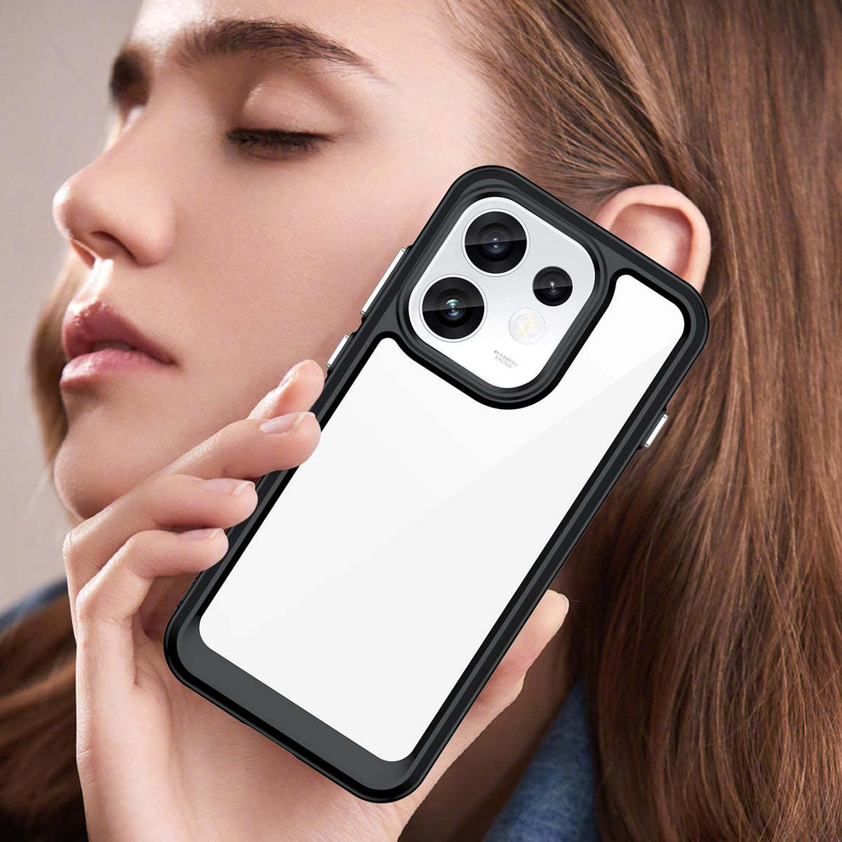For OPPO Reno16 5G Global Colorful Series Acrylic Hybrid TPU Phone Case - Black - EDA007598334A