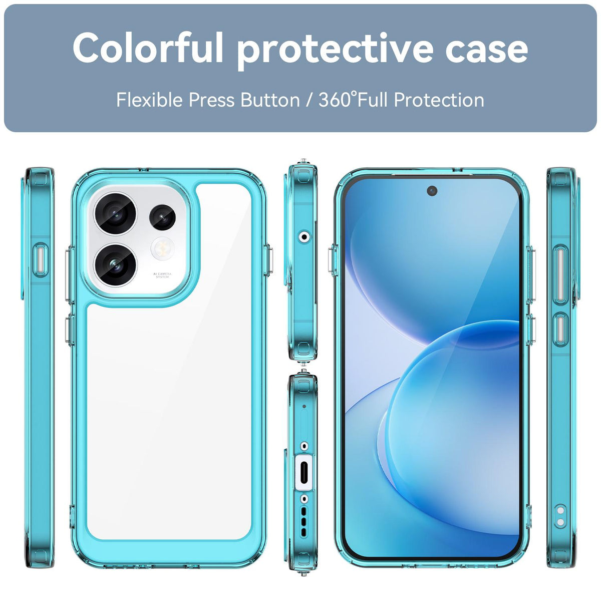 For OPPO Reno16 5G Global Colorful Series Acrylic Hybrid TPU Phone Case - Transparent Blue - EDA007598334D