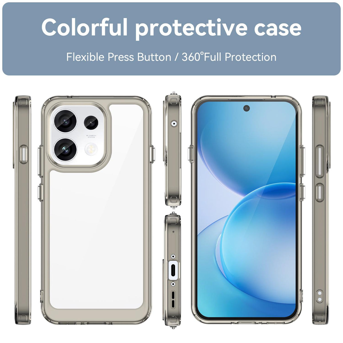 For OPPO Reno16 F 5G Colorful Series Acrylic Hybrid TPU Phone Case - Transparent Grey - EDA007598335C